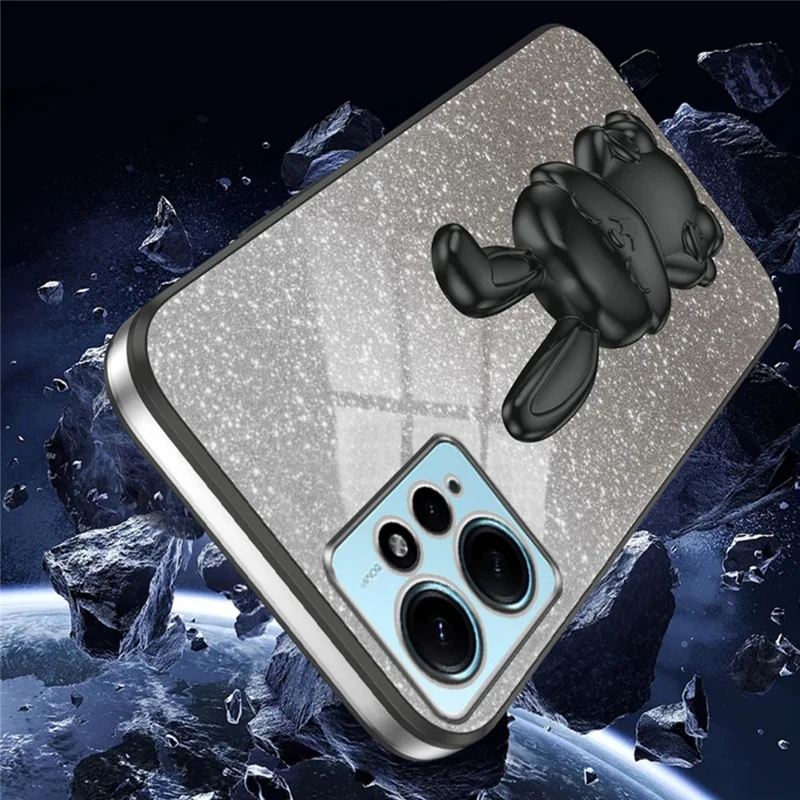 For Xiaomi Redmi Note 12 4G Case Cute Rabbit Anti-shock Phone Cover with Pull-out Kickstand - Black