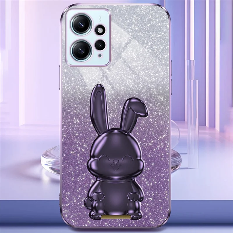 For Xiaomi Redmi Note 12 4G Case Cute Rabbit Anti-shock Phone Cover with Pull-out Kickstand - Purple