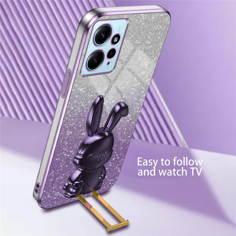 For Xiaomi Redmi Note 12 4G Case Cute Rabbit Anti-shock Phone Cover with Pull-out Kickstand - Purple