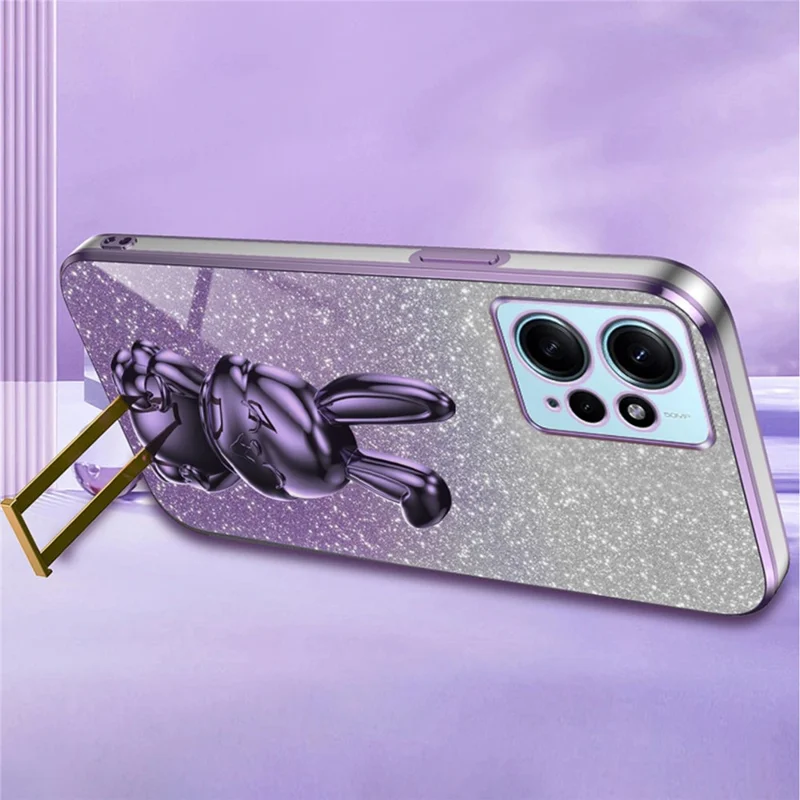 For Xiaomi Redmi Note 12 4G Case Cute Rabbit Anti-shock Phone Cover with Pull-out Kickstand - Purple