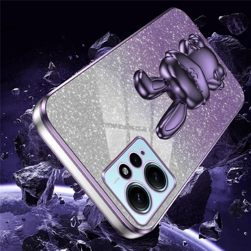 For Xiaomi Redmi Note 12 4G Case Cute Rabbit Anti-shock Phone Cover with Pull-out Kickstand - Purple