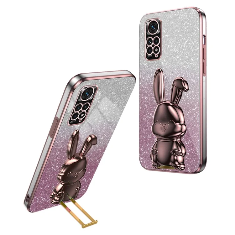 For Xiaomi Redmi Note 11S 4G Cell Phone Case Pull-out Kickstand Cute Rabbit Protection Cover - Pink