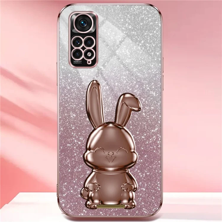 For Xiaomi Redmi Note 11S 4G Cell Phone Case Pull-out Kickstand Cute Rabbit Protection Cover - Pink