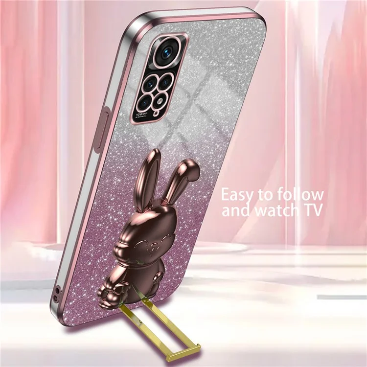 For Xiaomi Redmi Note 11S 4G Cell Phone Case Pull-out Kickstand Cute Rabbit Protection Cover - Pink