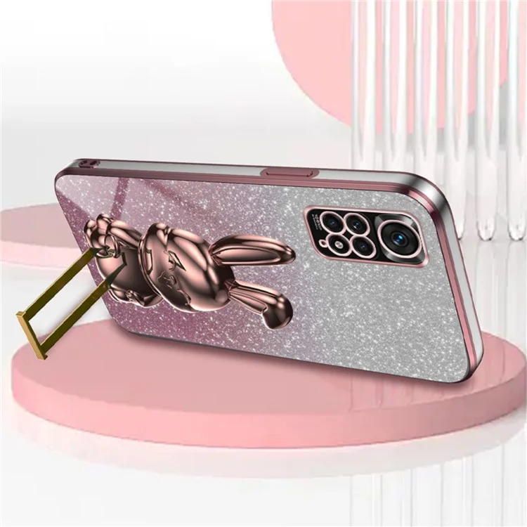 For Xiaomi Redmi Note 11S 4G Cell Phone Case Pull-out Kickstand Cute Rabbit Protection Cover - Pink