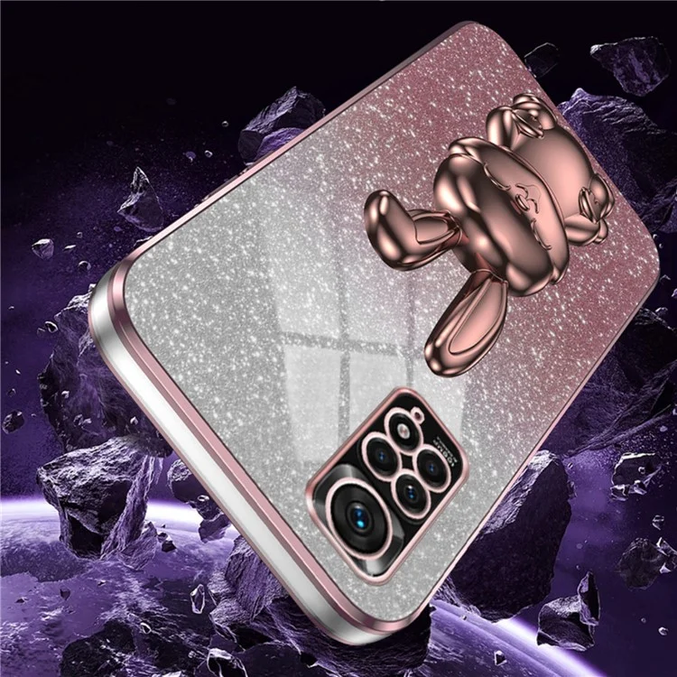 For Xiaomi Redmi Note 11S 4G Cell Phone Case Pull-out Kickstand Cute Rabbit Protection Cover - Pink