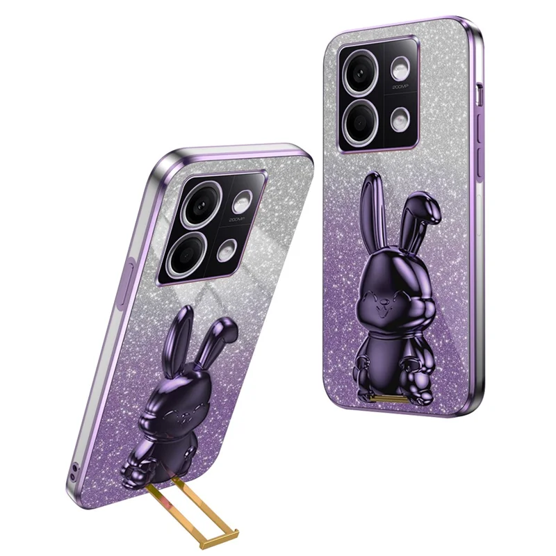 Per Xiaomi Redmi Note 13 4G Case Cute Rabbit Pull-out Kickstand PC+TPU Cellphone Cover - Viola