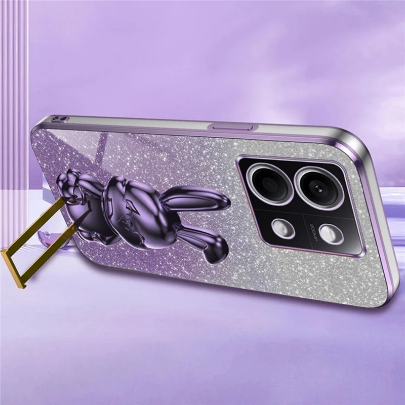 Per Xiaomi Redmi Note 13 4G Case Cute Rabbit Pull-out Kickstand PC+TPU Cellphone Cover - Viola