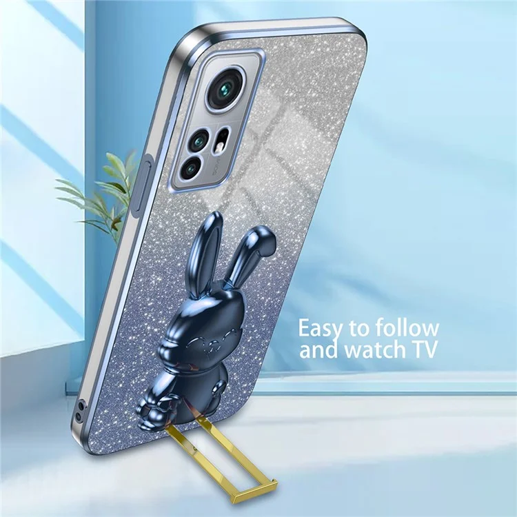 Pour Xiaomi 12 5G / 12x 5G / 12s 5G pc + Tpu Back Shell Lovely Rabbit Cell Phone Kickstand Case - Bleu