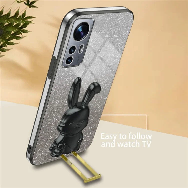 Per Xiaomi 12 Lite 5G Anti-caduta PC+TPU Adorabile Coniglio Custodia con Supporto Estraibile - Nero