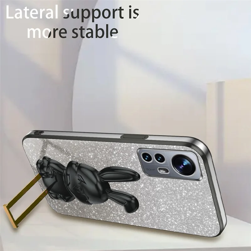 Pour Xiaomi 12 Lite 5G Anti-fall pc + Tpu Lovely Rabbit Cell Téléphone Pull-out Bickstand - Noir