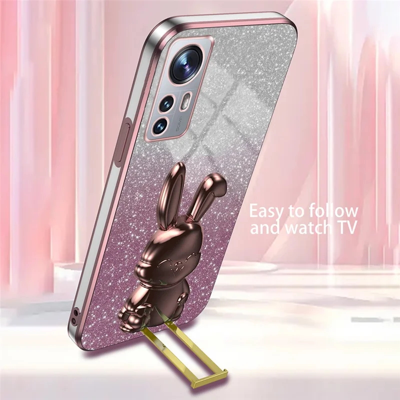 For Xiaomi 12 Lite 5G Anti-fald PC+TPU Sjov Hare Mobiltelefon Udpullig Stand Case - Pink