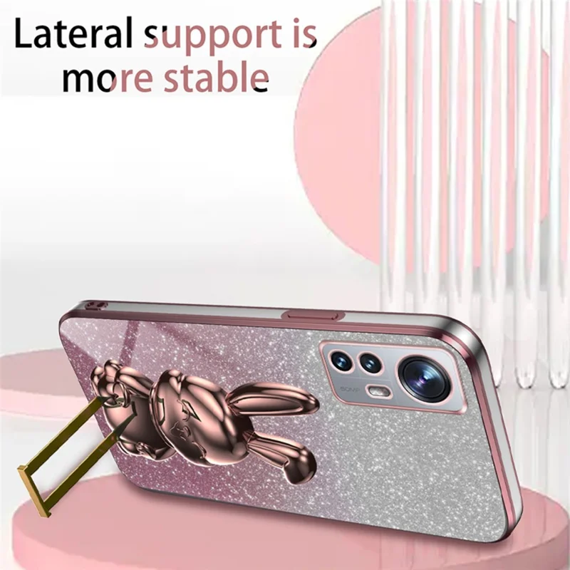 For Xiaomi 12 Lite 5G Anti-fald PC+TPU Sjov Hare Mobiltelefon Udpullig Stand Case - Pink