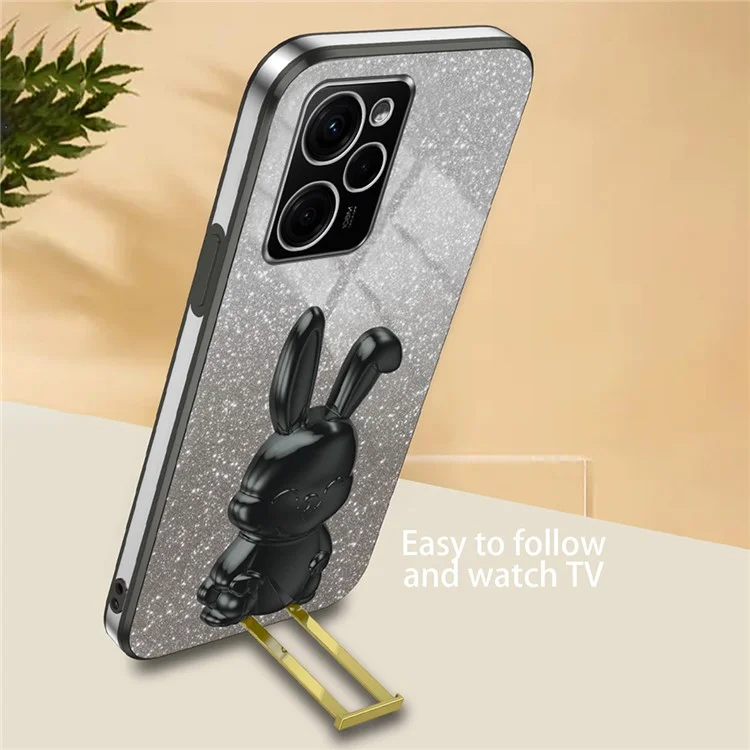 Pour Xiaomi Redmi Note 12 Pro Speed 5G / Poco X5 Pro 5G Étui de téléphone portable Glitter Pull-out Kickstand PC+TPU Cover - Noir