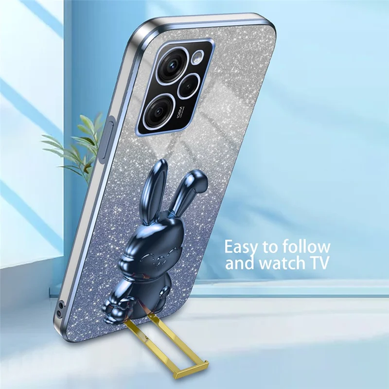 For Xiaomi Redmi Note 12 Pro Speed 5G / Poco X5 Pro 5G Cell Phone Case Glitter Pull-out Kickstand PC+TPU Cover - Blue