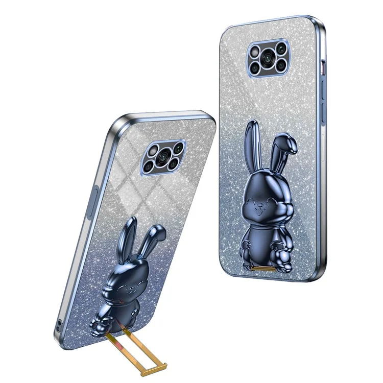 Para Xiaomi Poco X3 / Poco X3 NFC Funda de teléfono Celular Electrochapada con Soporte extraíble PC+TPU - Azul