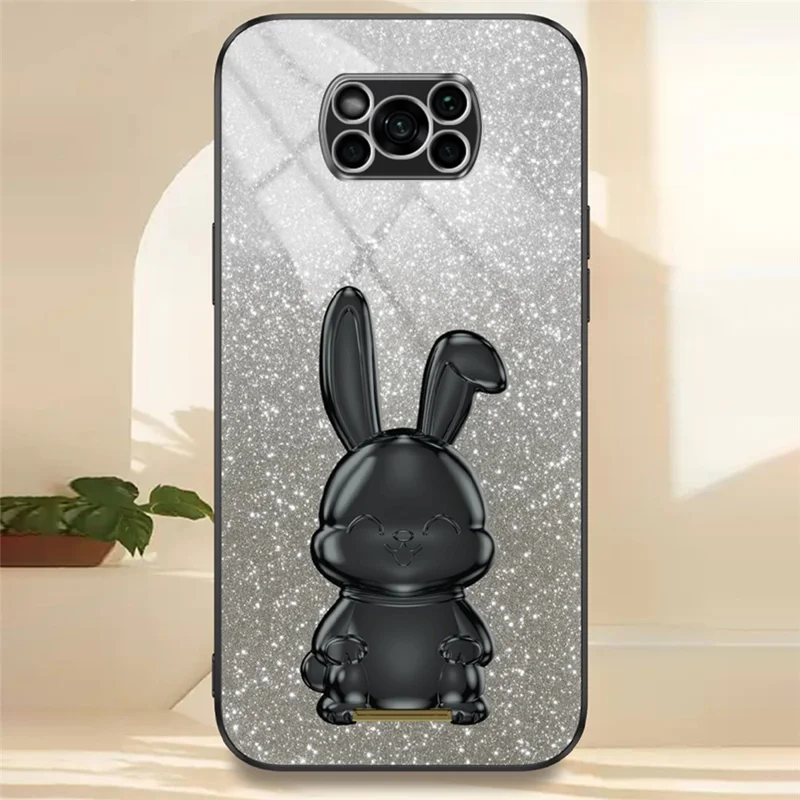 غطاء هاتف محمول مطلي بالكهرباء لهاتف Xiaomi Poco X3 / Poco X3 NFC مع حامل قابل للسحب من مادة PC+TPU - أسود