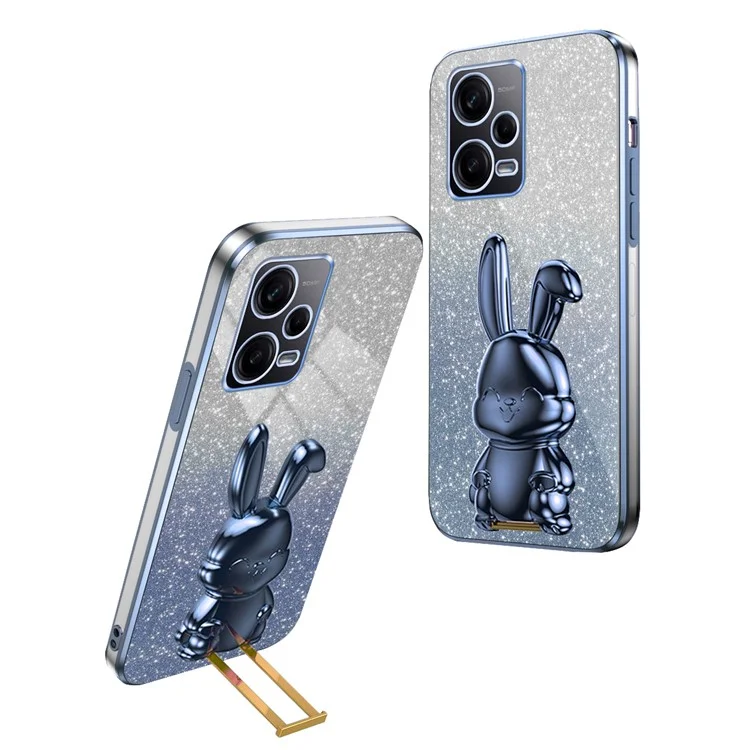 Para Xiaomi Redmi Note 12 Pro 5G PC+TPU Carcasa de Teléfono con Recubrimiento Electrolítico y Soporte - Azul