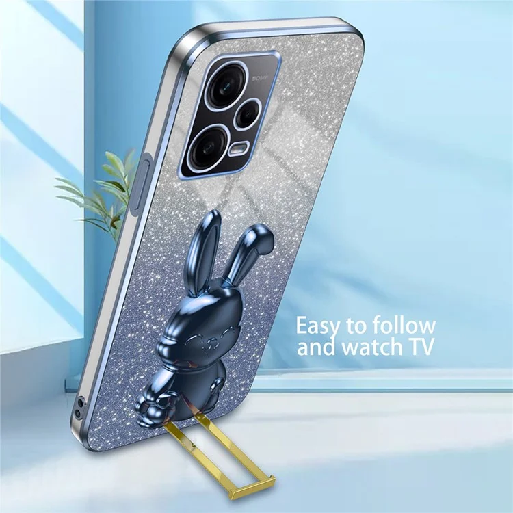 Para Xiaomi Redmi Note 12 Pro 5G PC+TPU Carcasa de Teléfono con Recubrimiento Electrolítico y Soporte - Azul
