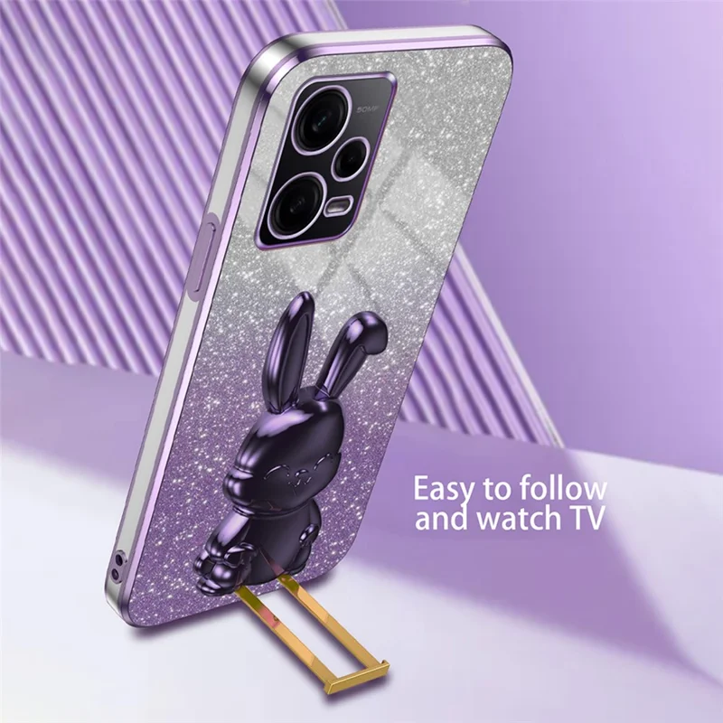 For Xiaomi Redmi Note 12 Pro 5G PC+TPU Electroplating Cellphone Case Support Kickstand Cover - Purple