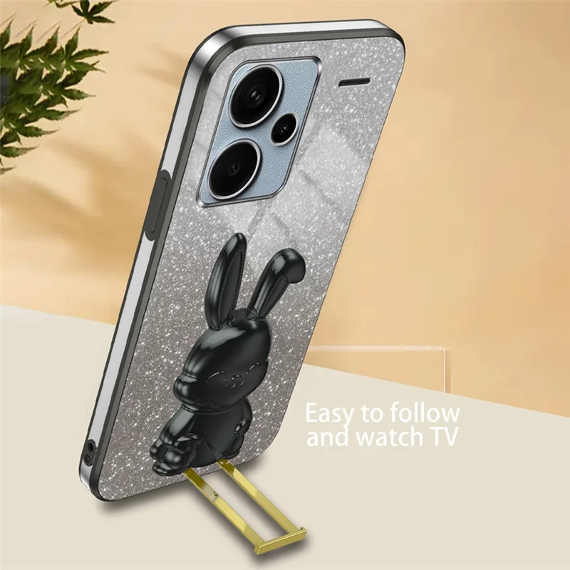 Para Xiaomi Redmi Note 13 Pro+ 5G PC+TPU Case de Telefone Móvel Com Suporte - Preto