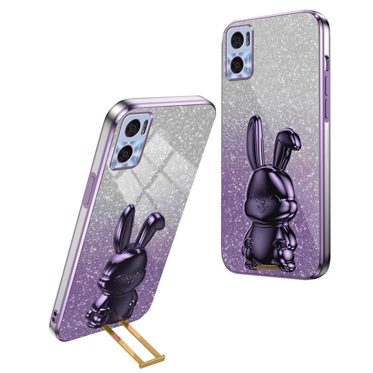 Per Motorola Moto E22 4G PC+TPU Phone Case Support Kickstand Glitter Powder Cover - Viola