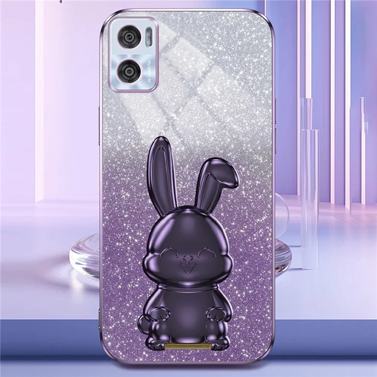 Per Motorola Moto E22 4G PC+TPU Phone Case Support Kickstand Glitter Powder Cover - Viola