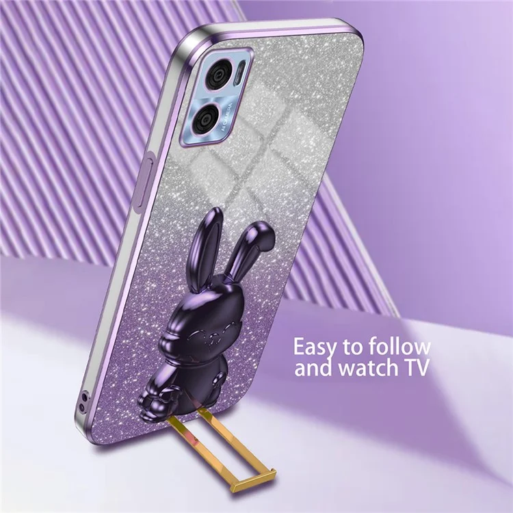 Per Motorola Moto E22 4G PC+TPU Phone Case Support Kickstand Glitter Powder Cover - Viola