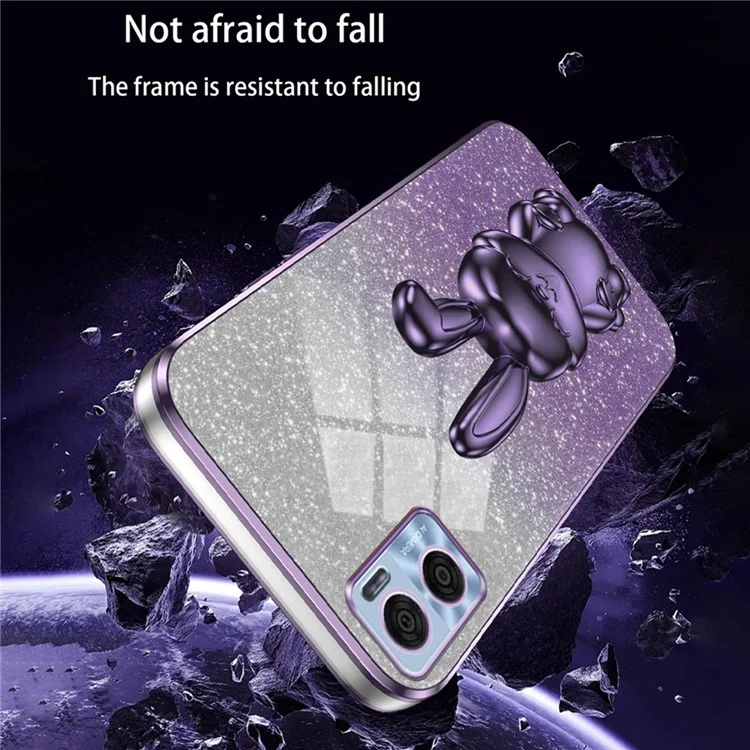 Per Motorola Moto E22 4G PC+TPU Phone Case Support Kickstand Glitter Powder Cover - Viola