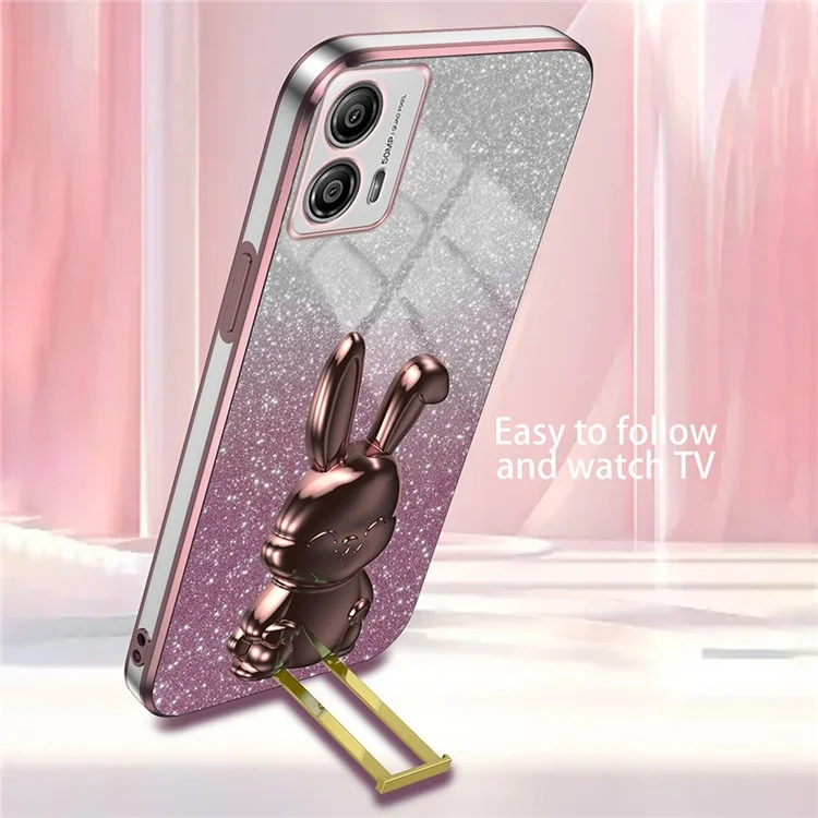 Back Cover for Motorola Moto G53 5G , PC+TPU Phone Case with Support Kickstand - Pink