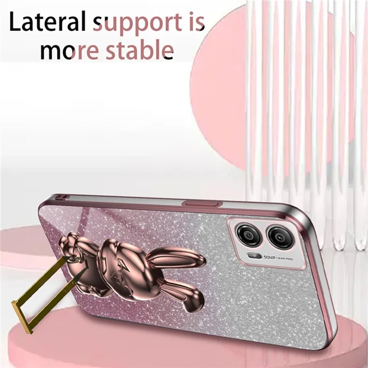 Back Cover for Motorola Moto G53 5G , PC+TPU Phone Case with Support Kickstand - Pink