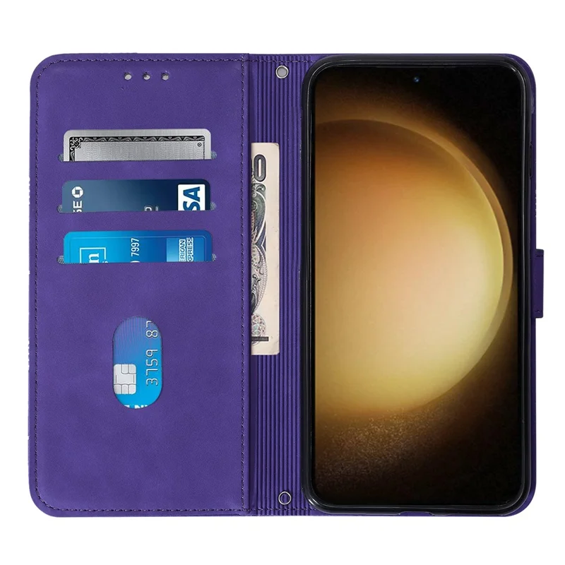 For Samsung Galaxy S24 Leather Case with Hand Strap Wallet Stand Phone Cover - Purple
