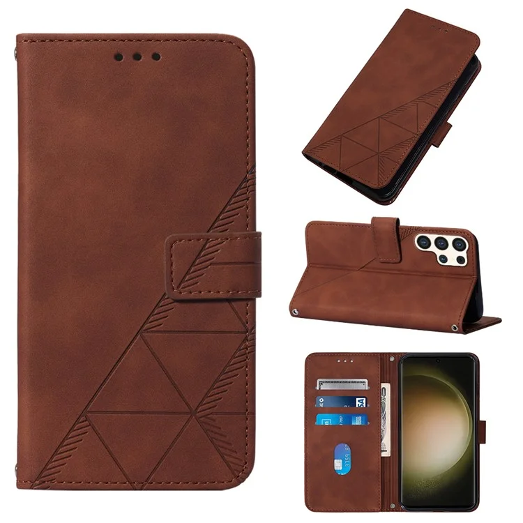 For Samsung Galaxy S24 Ultra Leather Case with Hand Strap Wallet Stand Phone Cover - Brown