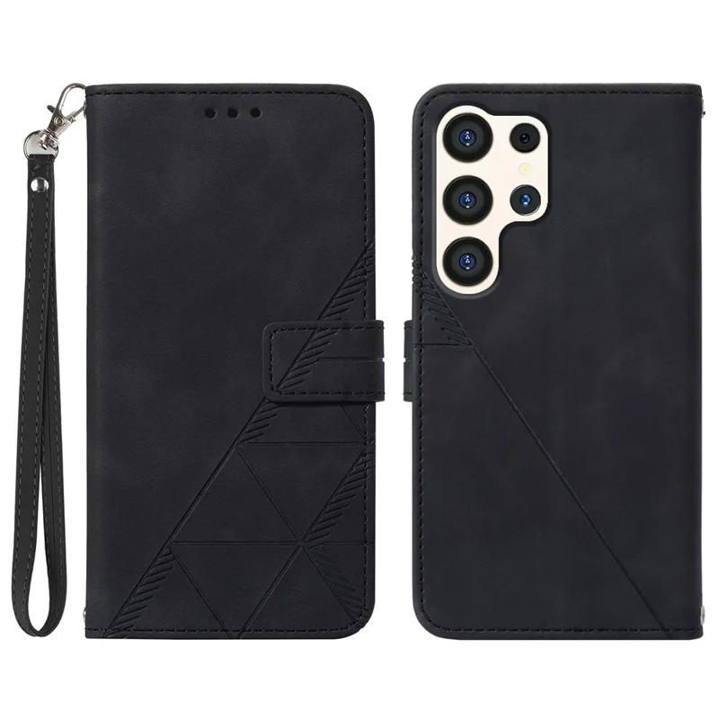 For Samsung Galaxy S24 Ultra Leather Case with Hand Strap Wallet Stand Phone Cover - Black