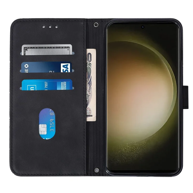 For Samsung Galaxy S24 Ultra Leather Case with Hand Strap Wallet Stand Phone Cover - Black