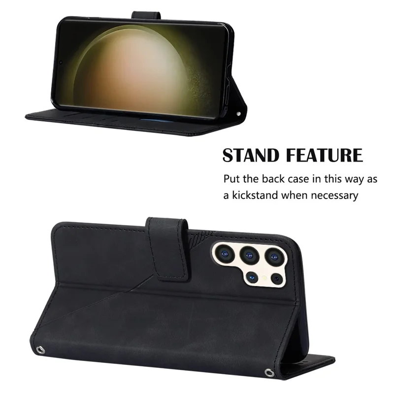 For Samsung Galaxy S24 Ultra Leather Case with Hand Strap Wallet Stand Phone Cover - Black
