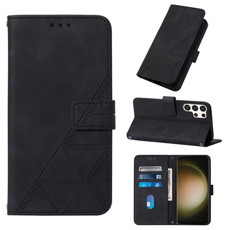 For Samsung Galaxy S24 Ultra Leather Case with Hand Strap Wallet Stand Phone Cover - Black