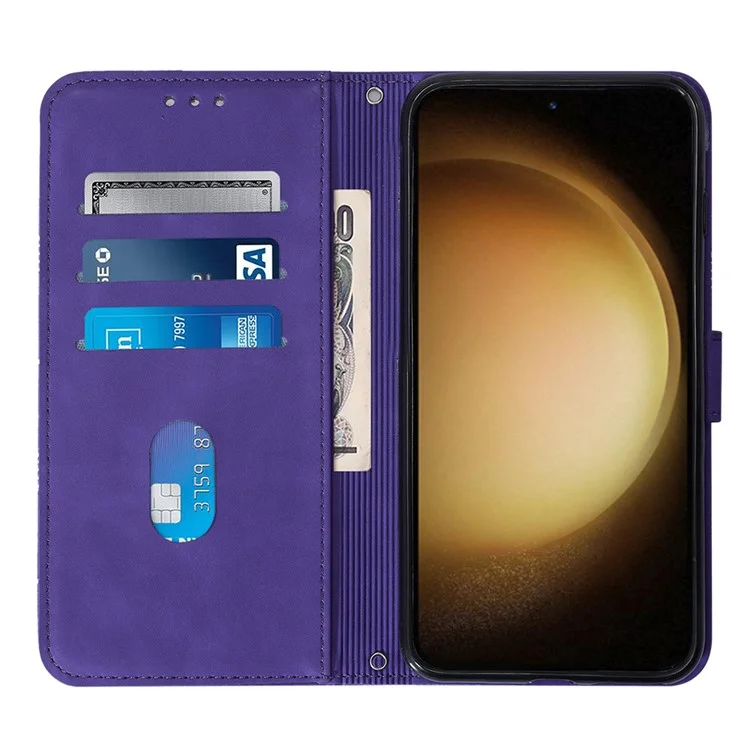 Serie YB de Impresión-1 para Funda tipo Cartera con Tapa de Cuero Flip Cover para Samsung Galaxy S24+ con Correa - Púrpura