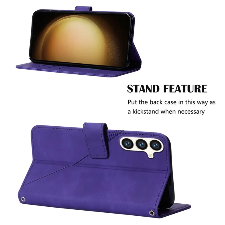Serie YB de Impresión-1 para Funda tipo Cartera con Tapa de Cuero Flip Cover para Samsung Galaxy S24+ con Correa - Púrpura