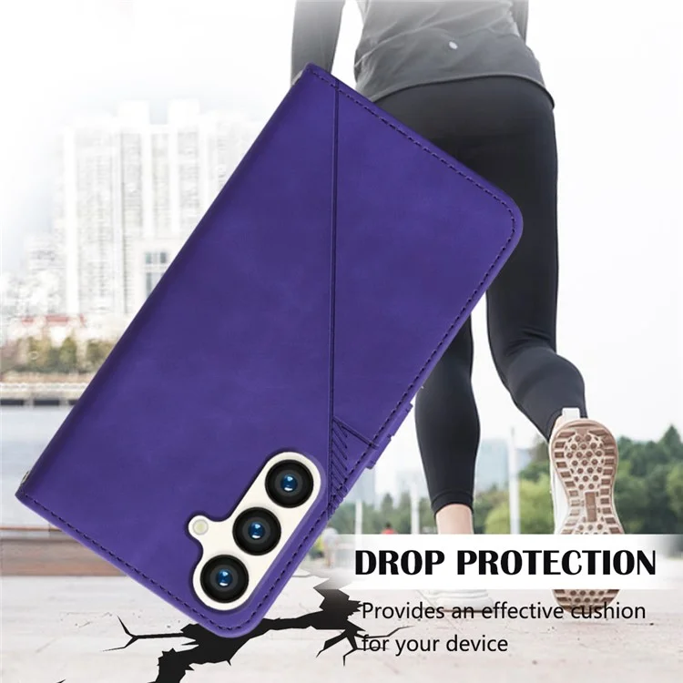 Serie YB de Impresión-1 para Funda tipo Cartera con Tapa de Cuero Flip Cover para Samsung Galaxy S24+ con Correa - Púrpura