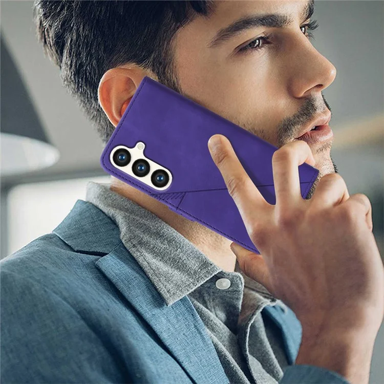 Serie YB de Impresión-1 para Funda tipo Cartera con Tapa de Cuero Flip Cover para Samsung Galaxy S24+ con Correa - Púrpura