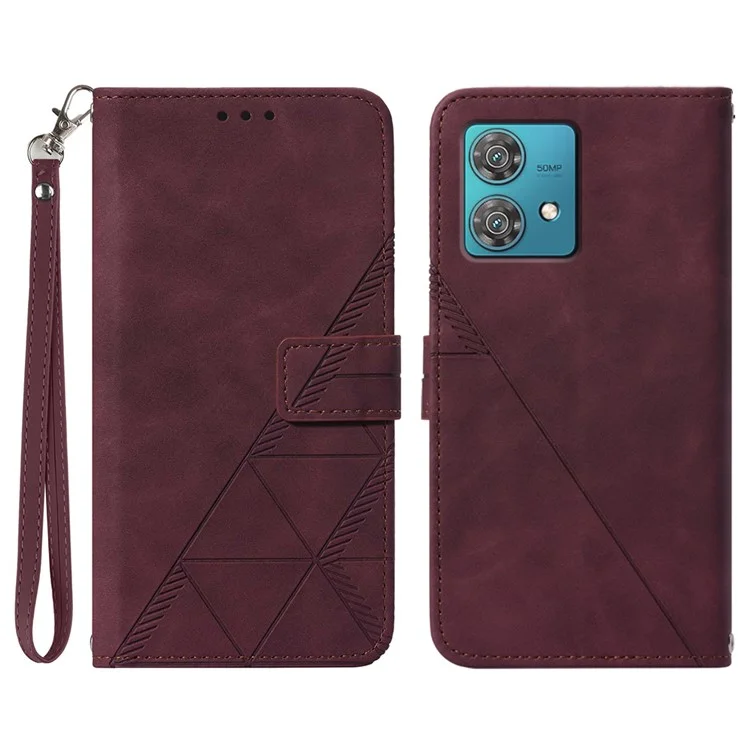 YB Imprinting Series-1 pour Motorola Edge 40 Neo 5G Étui en cuir portefeuille avec support et sangle - Rouge vin