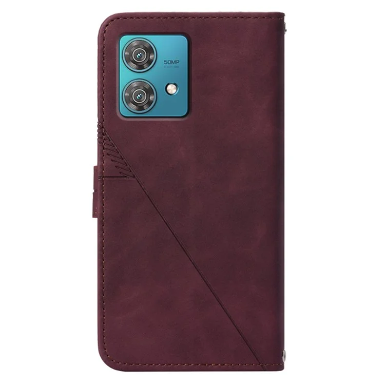 YB Imprinting Series-1 pour Motorola Edge 40 Neo 5G Étui en cuir portefeuille avec support et sangle - Rouge vin