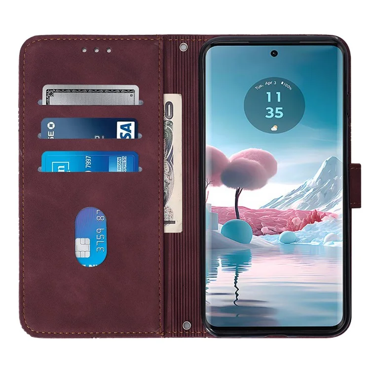 YB Imprinting Series-1 pour Motorola Edge 40 Neo 5G Étui en cuir portefeuille avec support et sangle - Rouge vin