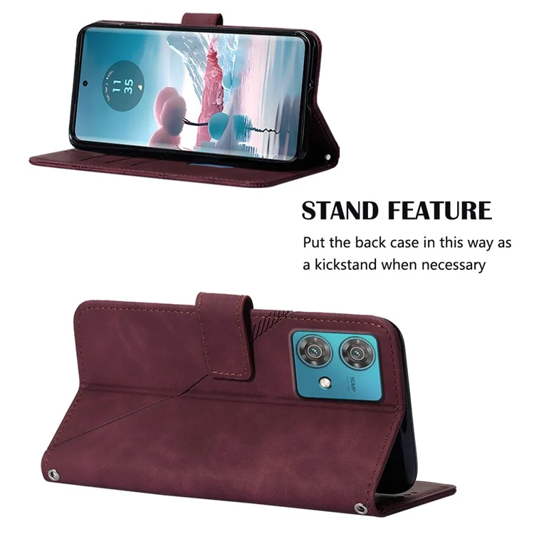 YB Imprinting Series-1 pour Motorola Edge 40 Neo 5G Étui en cuir portefeuille avec support et sangle - Rouge vin