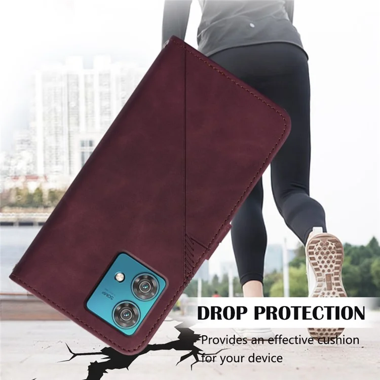 YB Imprinting Series-1 pour Motorola Edge 40 Neo 5G Étui en cuir portefeuille avec support et sangle - Rouge vin