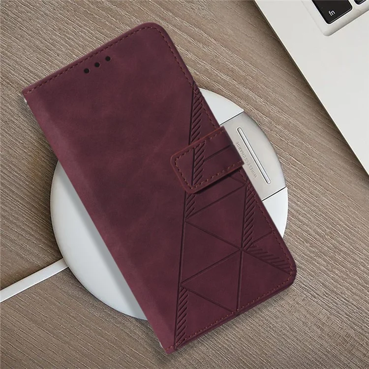 YB Imprinting Series-1 pour Motorola Edge 40 Neo 5G Étui en cuir portefeuille avec support et sangle - Rouge vin