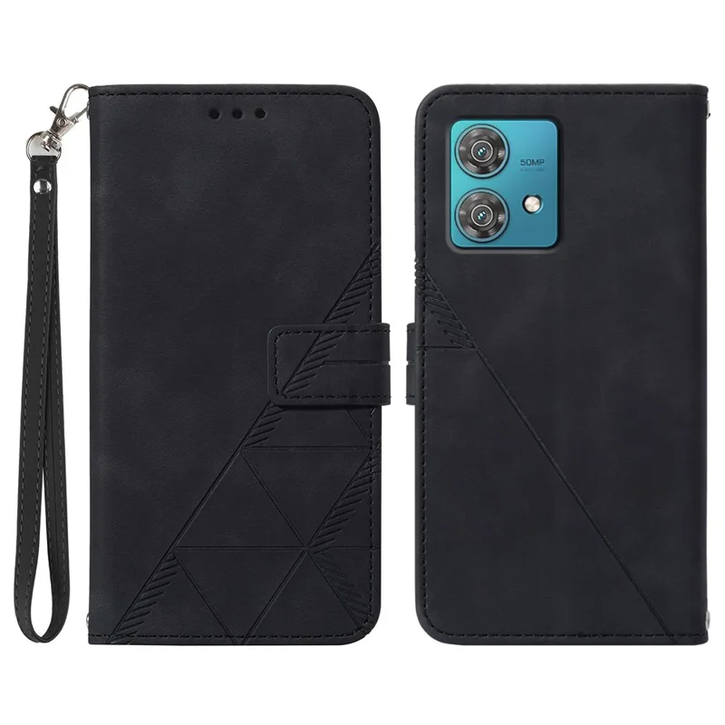 For Motorola Edge 40 Neo 5G Leather Case with Hand Strap Wallet Stand Phone Cover - Black