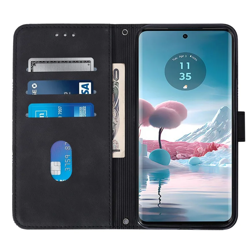 For Motorola Edge 40 Neo 5G Leather Case with Hand Strap Wallet Stand Phone Cover - Black