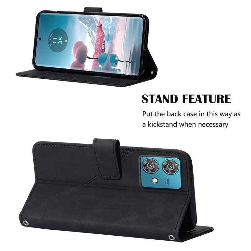 For Motorola Edge 40 Neo 5G Leather Case with Hand Strap Wallet Stand Phone Cover - Black